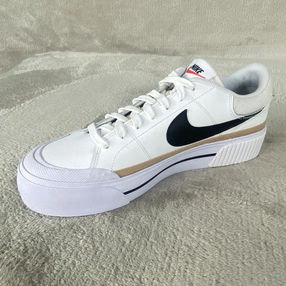 Nike Court Legacy Lift Shoes Womens Size 11 White Black Leather Sneakers NEW